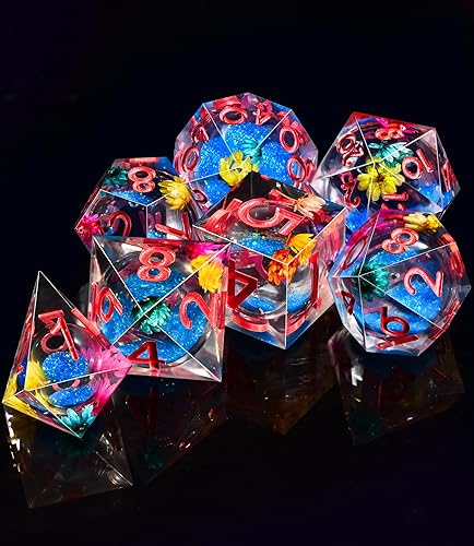 Miniatura 158 de AUSTOR Juego de dados DND de resina de núcleo líquido, de borde afilado, 7 troqueles, juego de dados DND de arena movediza hechos a mano