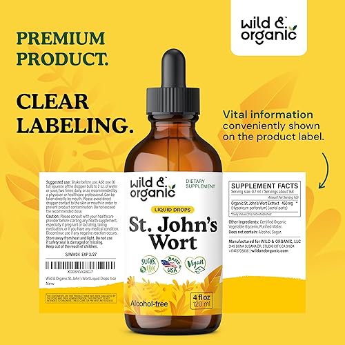 Miniatura 9 de St Johns Wort Tintura - Suplemento orgánico de hierba de San Juan para apoyar el estado de ánimo, veganas, gotas sin alcohol, 4 onzas líquidas