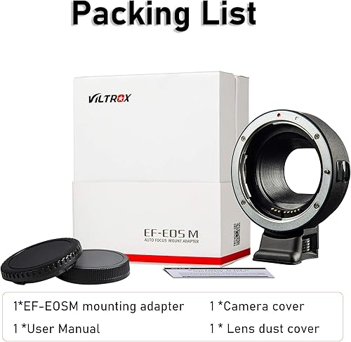 Miniatura 7 de VILTROX Adaptador de cámara de montaje EF-EOS M, anillo convertidor de lente de enfoque automático, adaptador de lente EF-M compatible con lentes