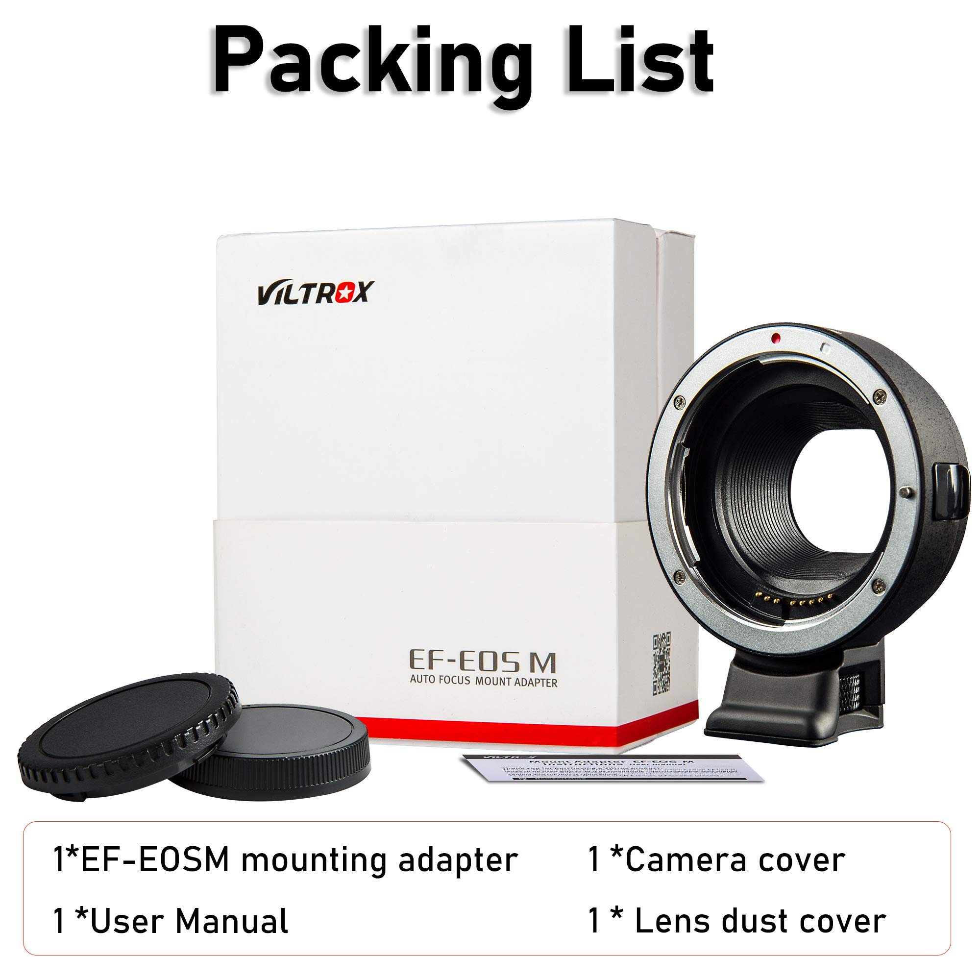 VILTROX EF-EOS M-Mount-Kamera-Adapter, Autofokus-Objektiv-Konverter Ring, EF-M Objektivadapter kompatibel mit Canon EF/EF-S Serie Objektiv/Canon EOS M Serie spiegellose Kamera EOS M1 M2 M3