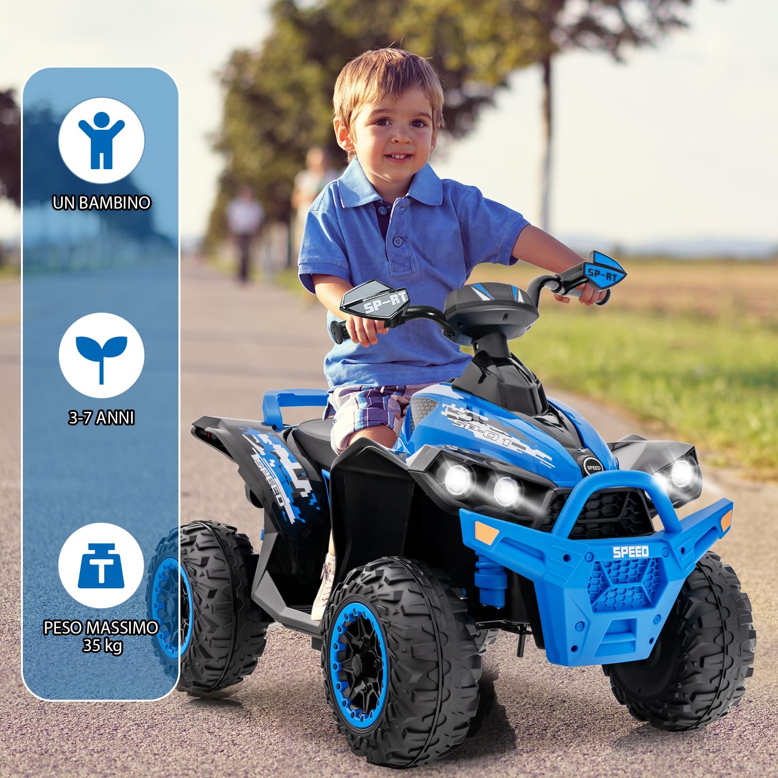 RELAX4LIFE Quad Elettrico per Bambini 3-8 Anni con Velocità Regolabile, Auto a Batteria Multifunzione 12V con Anteriore e Posteriore, Luci a LED, Musica, Pedale, Clacson, Carica 35KG (BLU)