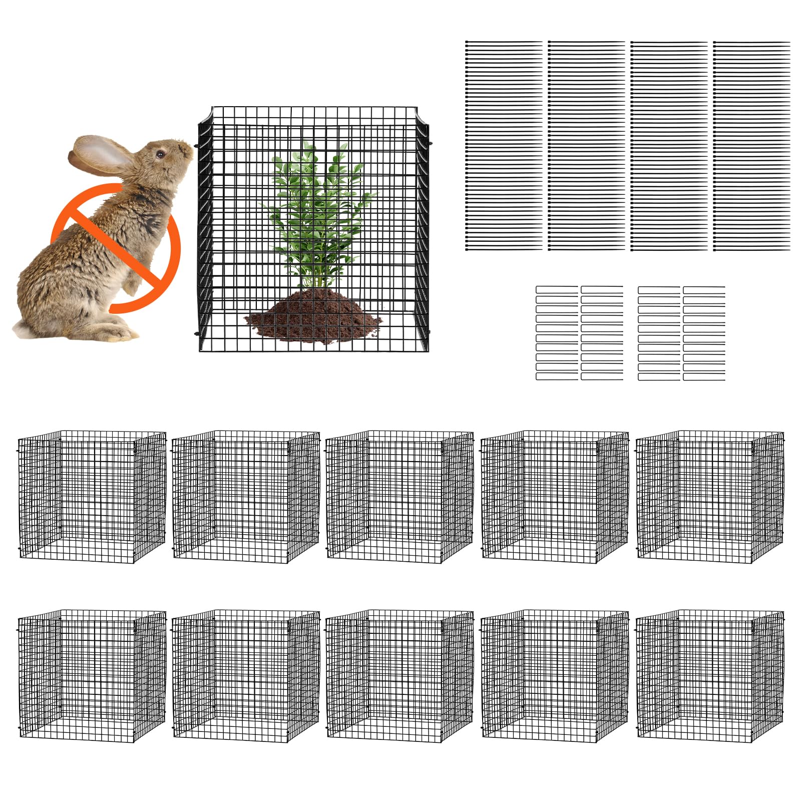 VEVOR Cage à Plantes Contre Animaux, Lot de 10, Grillage de Protection pour Plantes Fleurs légumes, 30,5x30,5 cm, 40 Mailles métalliques, Protecteur pour empêcher Lapins, Poules, écureuils d'entrer