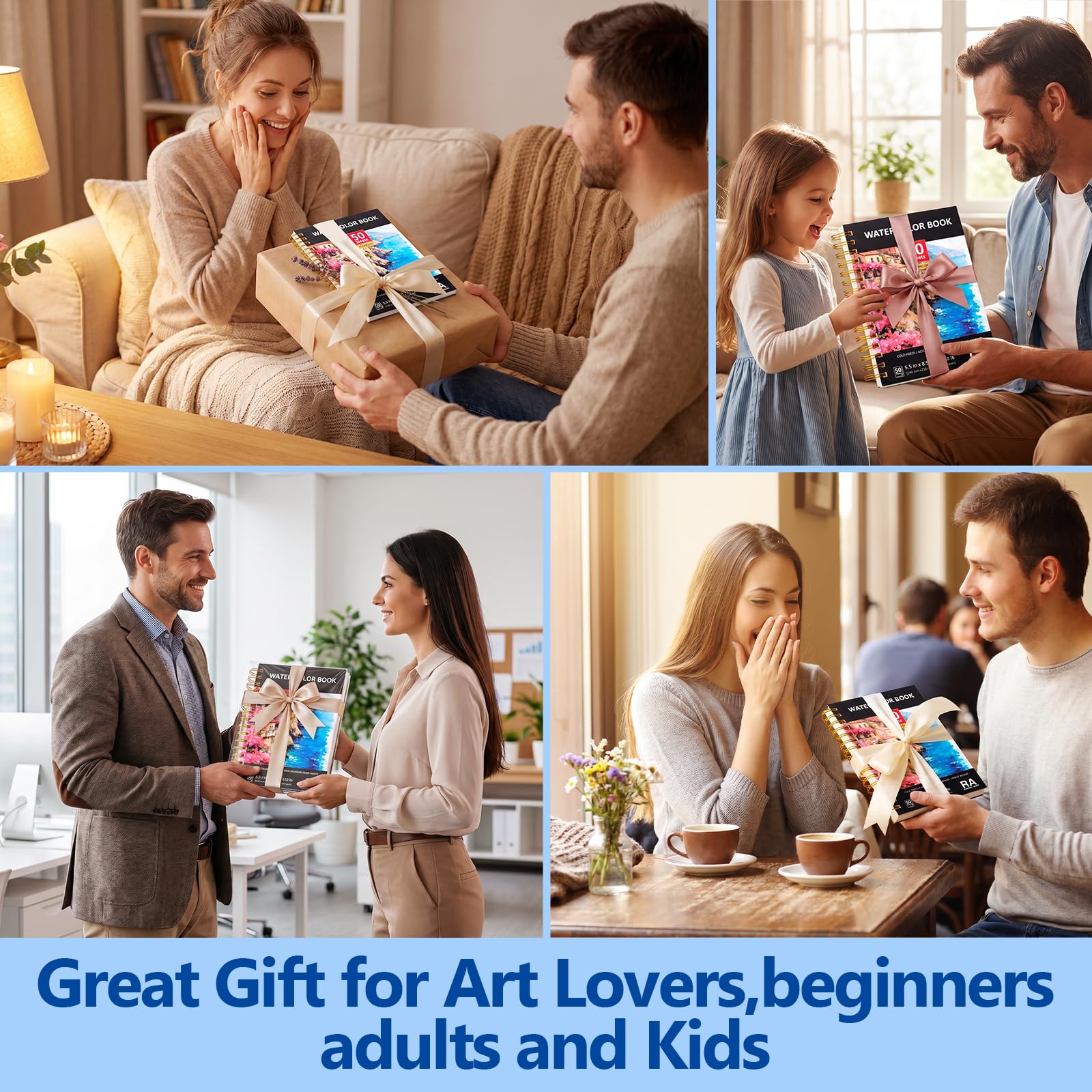 Confezione da 4 fogli di carta per acquerello, 22,5 x 14,9 cm, 50 fogli di carta da disegno per pittura a freddo, 50 fogli di carta da disegno per acquerelli, 230 g/m², forniture artistiche per adulti