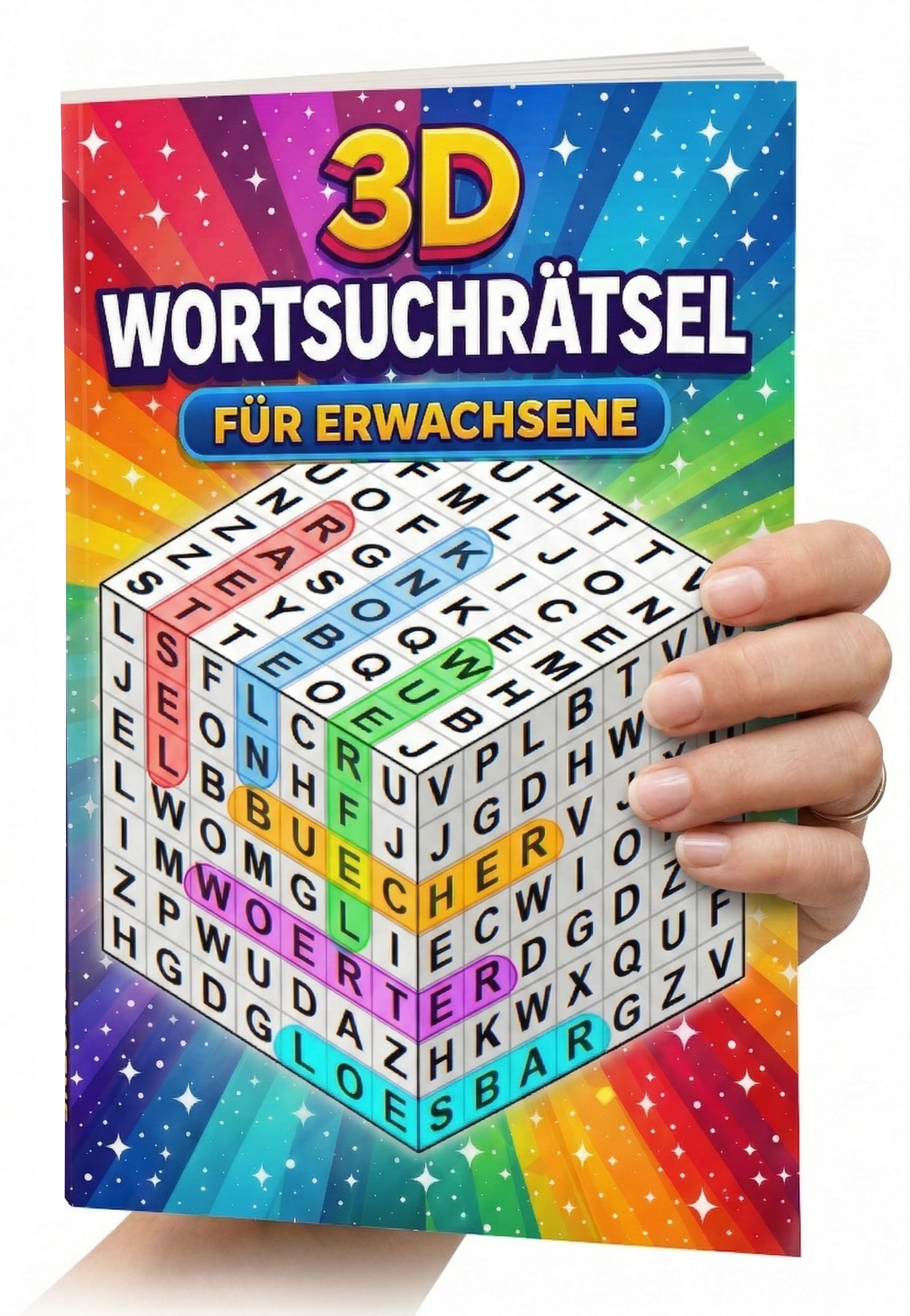 3D Wortsuchrätsel für Erwachsene: 105 3D-Würfel der Wörtersuche in Großdruck & mit steigenden Schwierigkeitsstufen