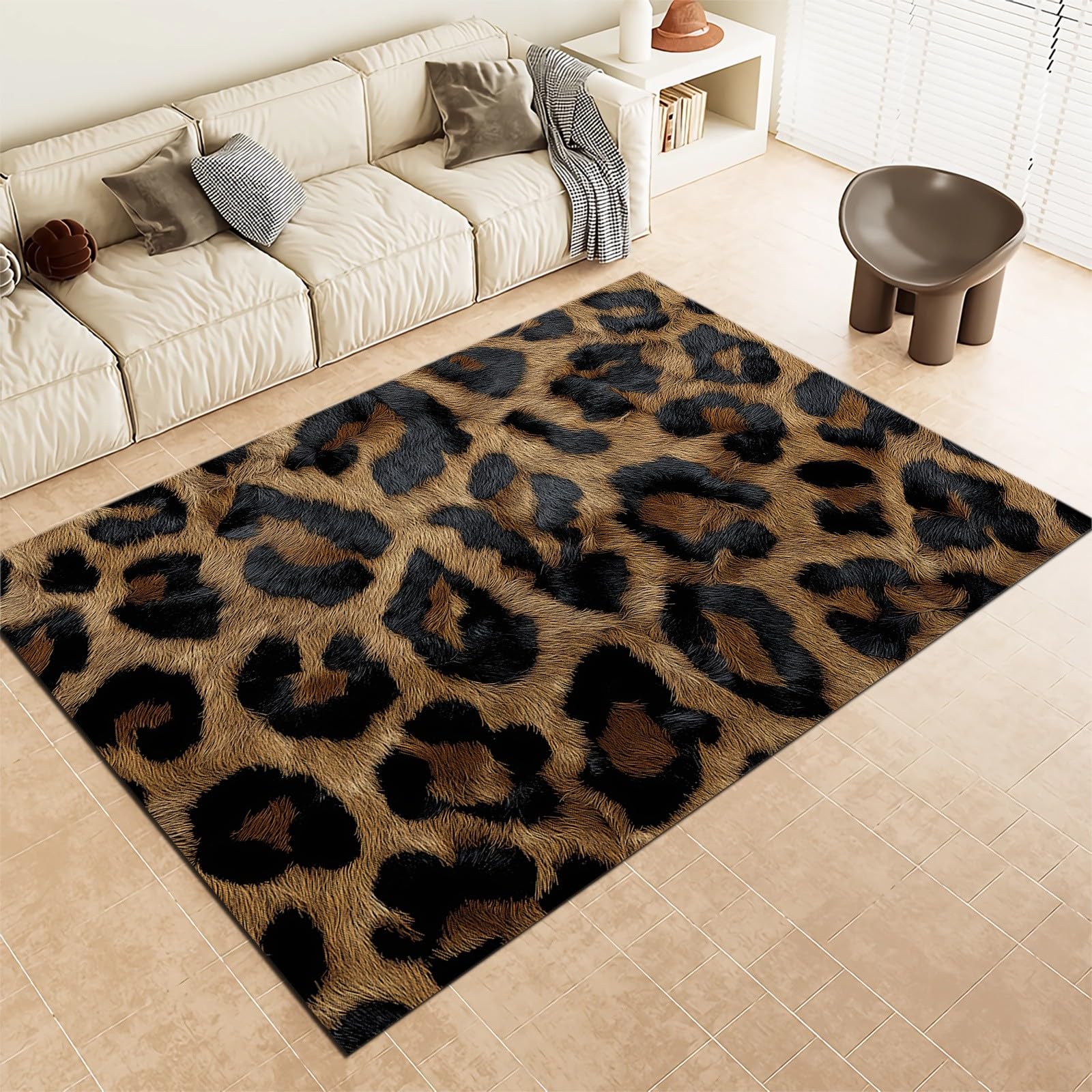 Générique Tapis à Motif Léopard Imprimé Animal, Tapis Marron Moderne Antidérapant à Poils Courts, 80x150 cm, Lavable pour Salon et Chambre