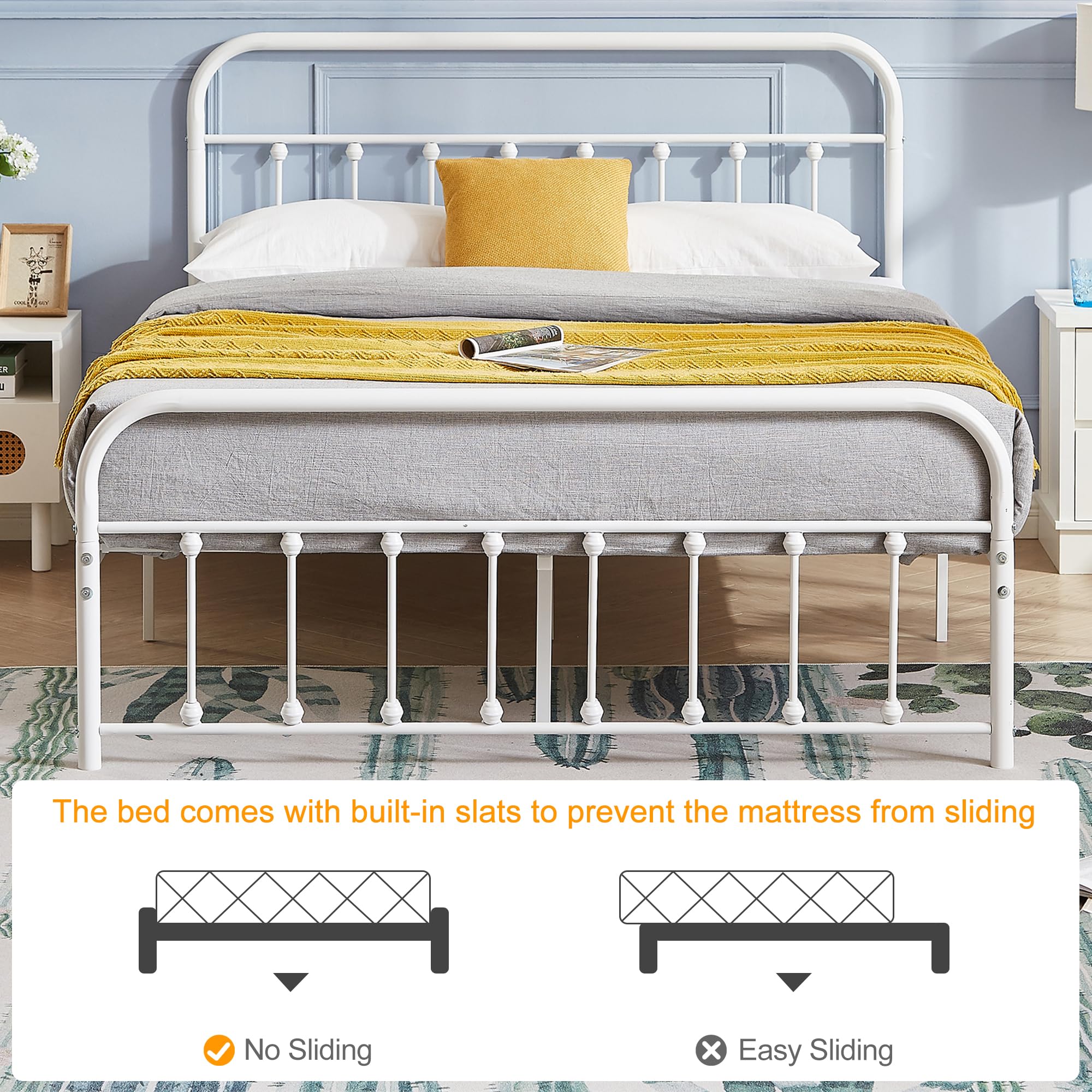 Snapklik.com : VECELO Queen Size Victorian Style Metal Bed Frame