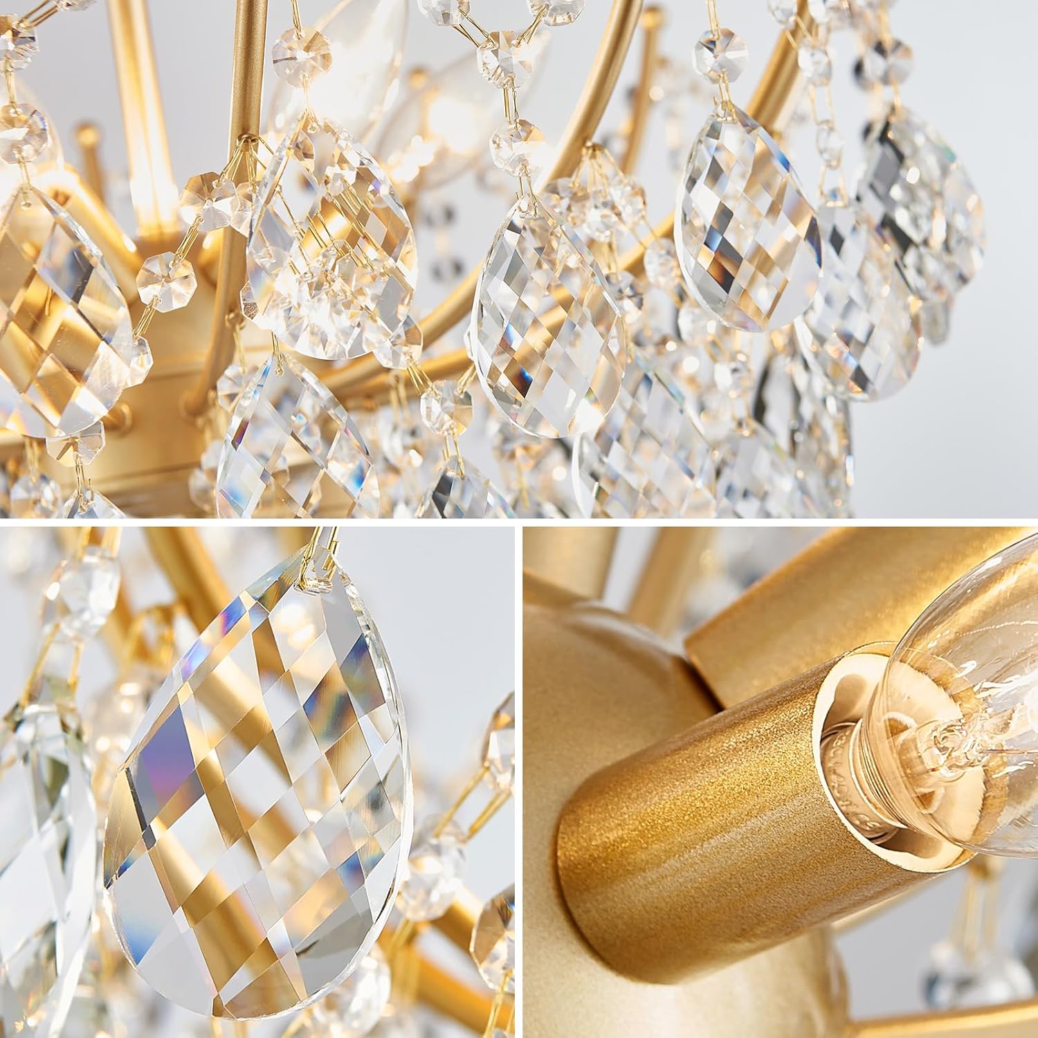 ANJIADENGSHI Crystal Chandelier Ceiling Light, Modern Semi Flush Mount Ceiling Light Fixture, Gold Hallway Lighting Fixtures Chandelier for Bedroom Bathroom Entryway Kitchen