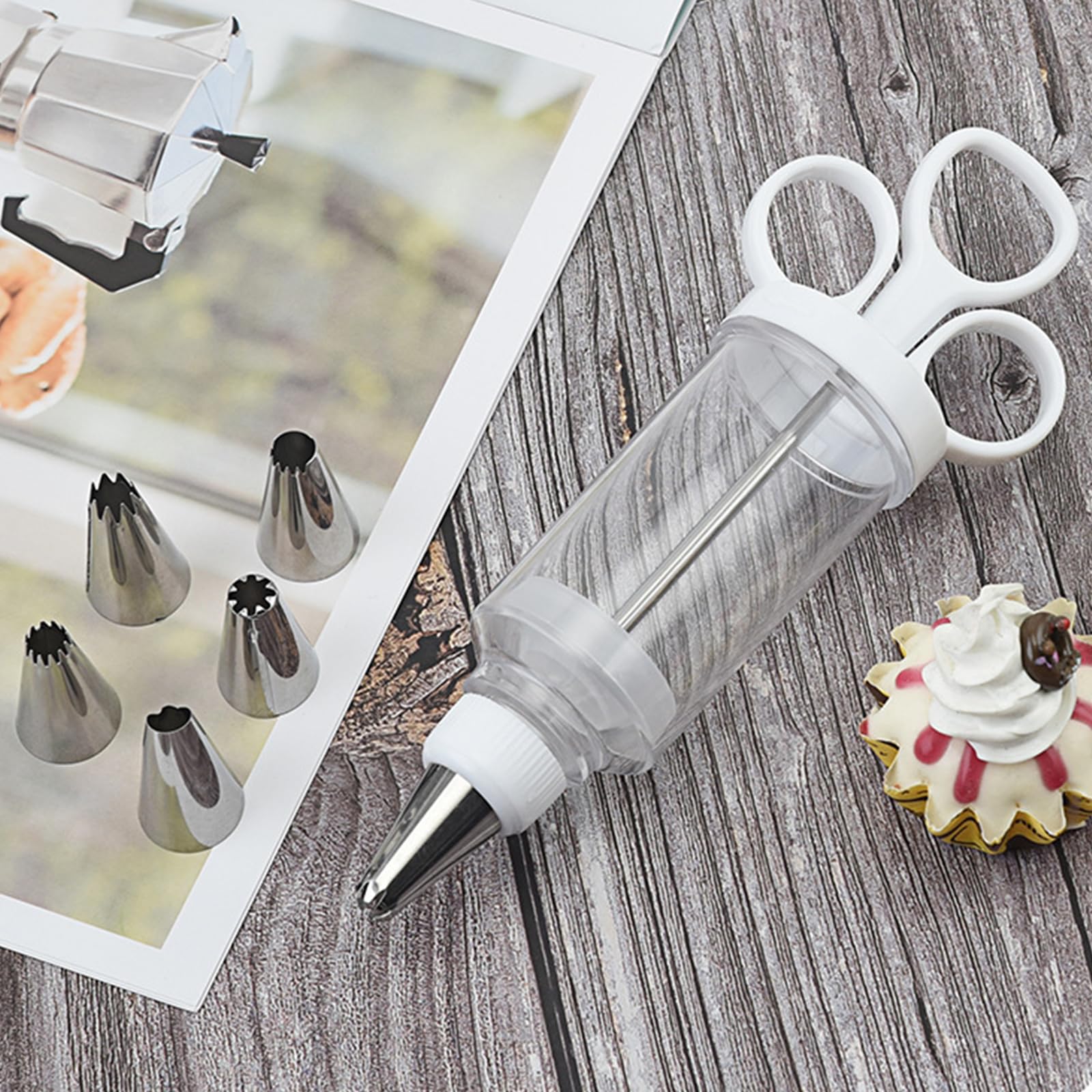 Kuchen Dekorieren Pistole, Frosting Rohr Kit, mit 6 Edelstahl Rohr Tipps, Dessert Dekorieren Spritzen Set, Geeignet für Kuchen Keks Dekorieren Küche Backen, Rohr Taschen und Tipps Set (Großes Set)