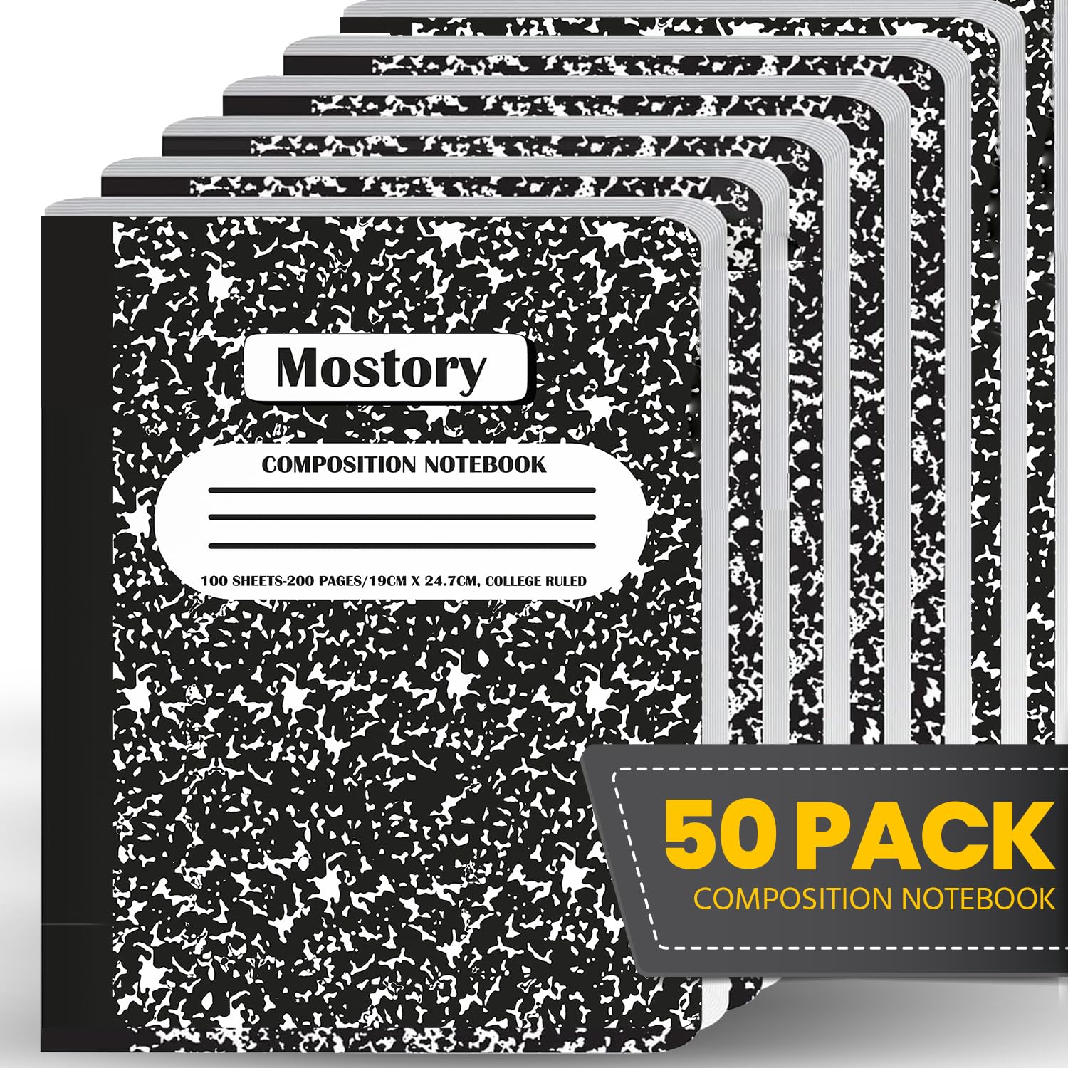 MOSTORY Quaderno per composizione scolastica, 200 pagine (100 fogli), dimensioni 19,1 x 24,8 cm, materiale scolastico, ufficio, blocchi per scuola, quaderni per la scuola, quaderni con carta a righe