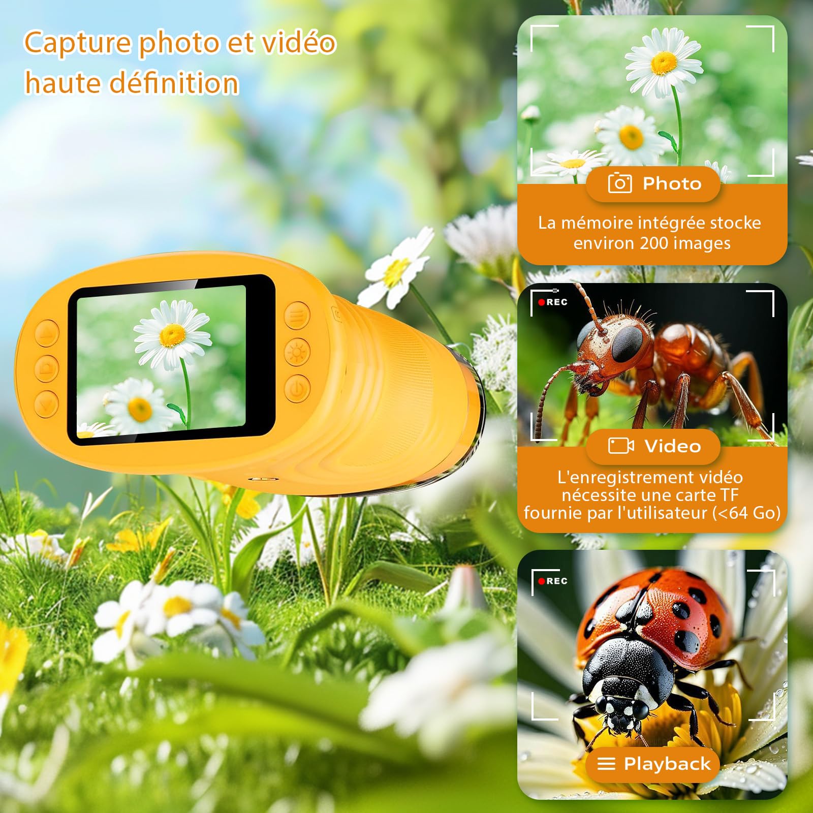 1000X Microscope Enfant, 4K Mini Microscope de Poche Portable, Temodu 2.0 Pouces Microscope Enfant, 8 Lumières LED, Sciences de 4 à 6 Ans et de 8 à 12 Ans