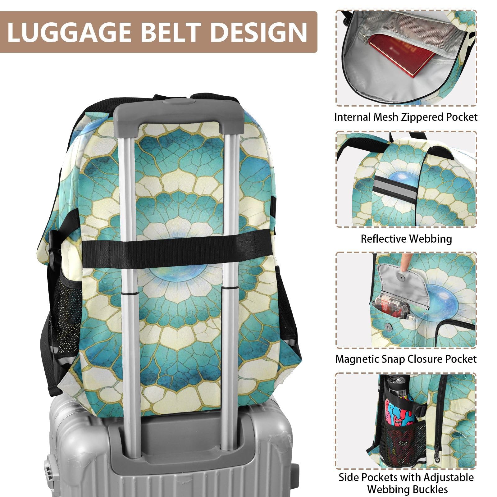 Plecak na laptopa Turkusowy Mandala Art Print Work Bookbag 44.5 cm