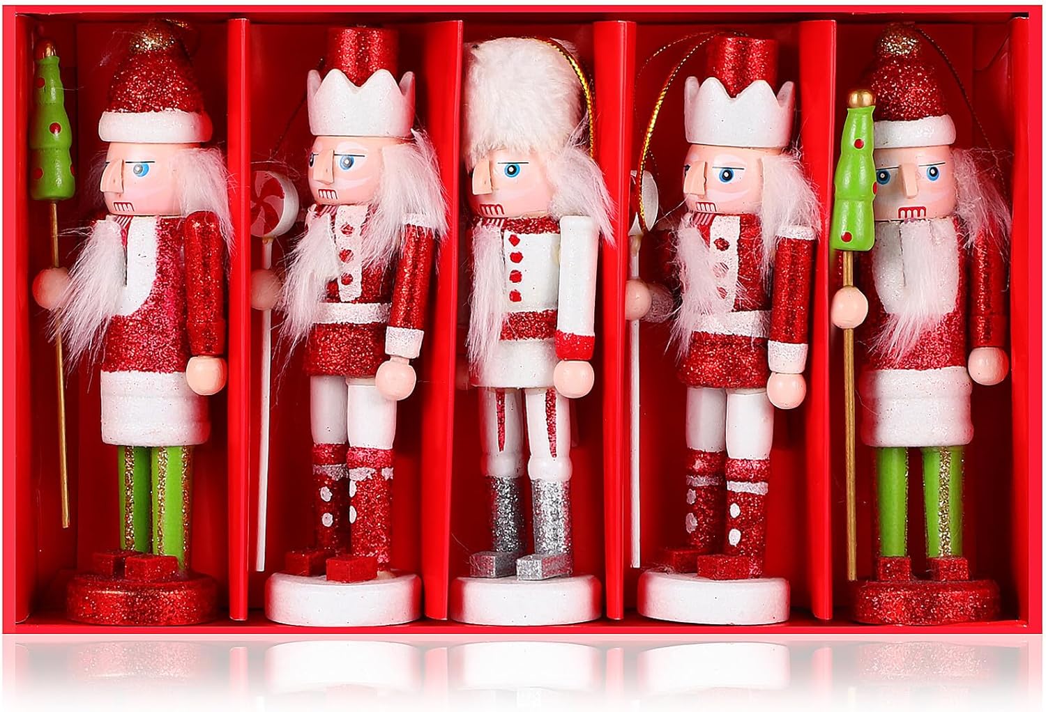 FOMIYES Wooden Nutcracker Puppet 12cm Christmas Nutcracker Ornament Set of 5 for Holiday Home Décor
