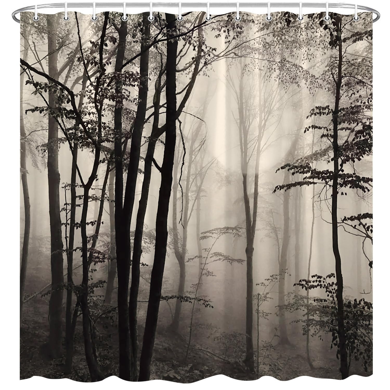 BCNEW Misty Forest Shower Curtain Halloween Black White Tree Heavy Foggy Abstract Gothic Dark Nature Landscape Gray Art Autumn Farmhouse Plants Bathroom Decor Set 70×70 in with Hook