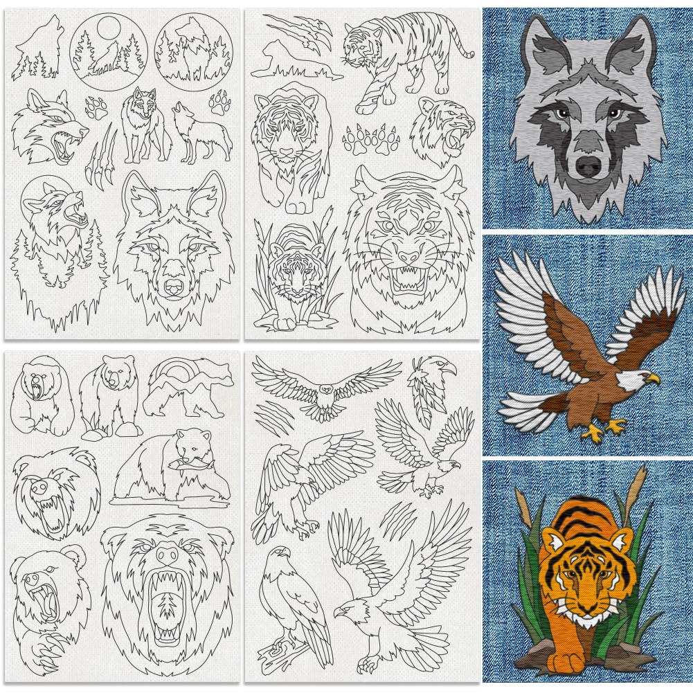 DOODLREAM 34Pcs Animal Bear Tiger Water Soluble Hand Sewing Stabilizers, 8.3