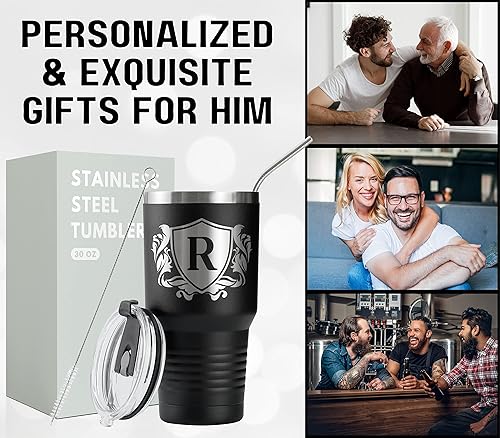 Miniatura 6 de Onebttl Regalos personalizados para hombres con inicial R, vaso de viaje con monograma para él, tazas de café personalizadas, regalos únicos de