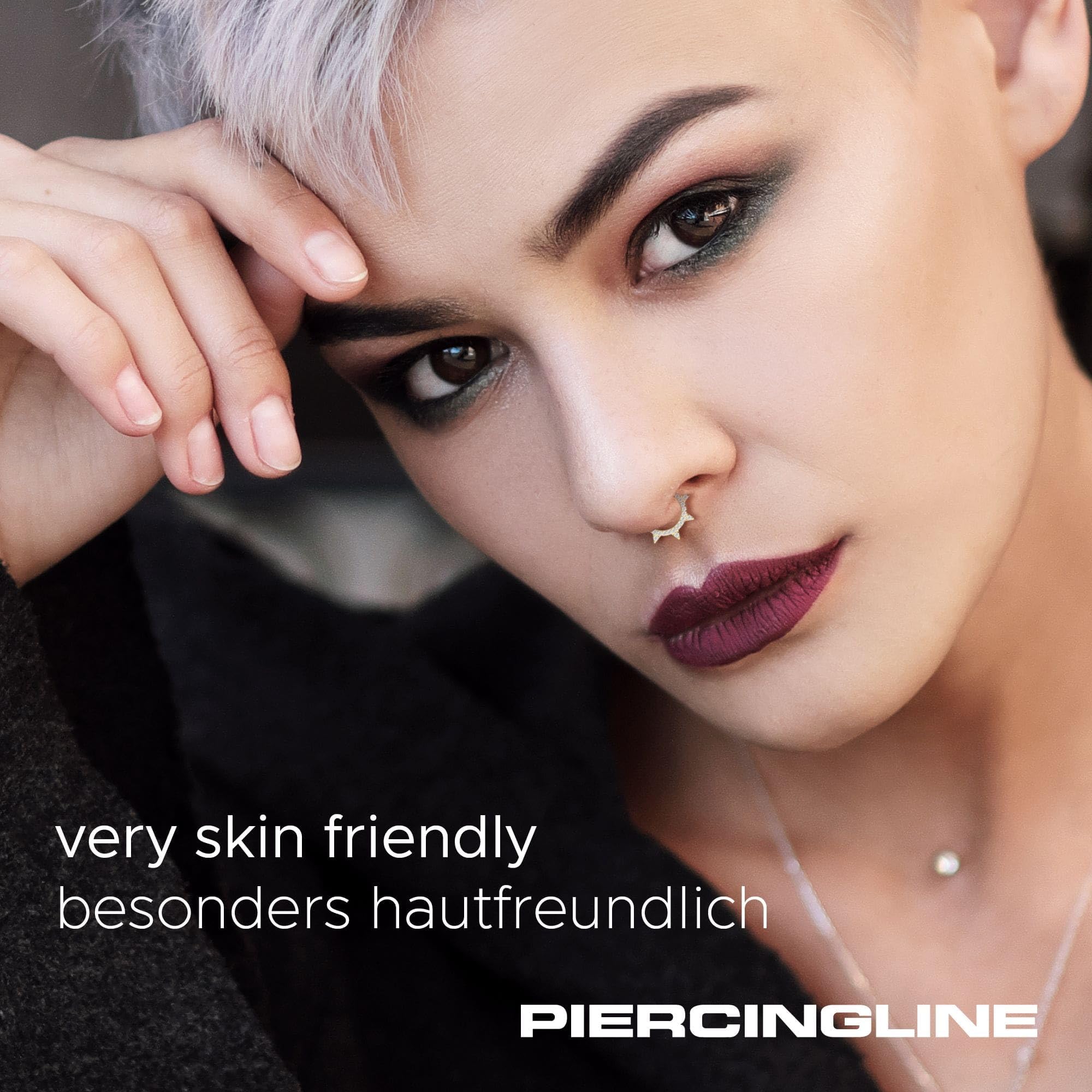 PIERCINGLINE Piercing Ring 14K Gold Segmentring Clicker EINGEFASSTE MOISSANITE + SPITZEN 585er Gold - Goldfarben