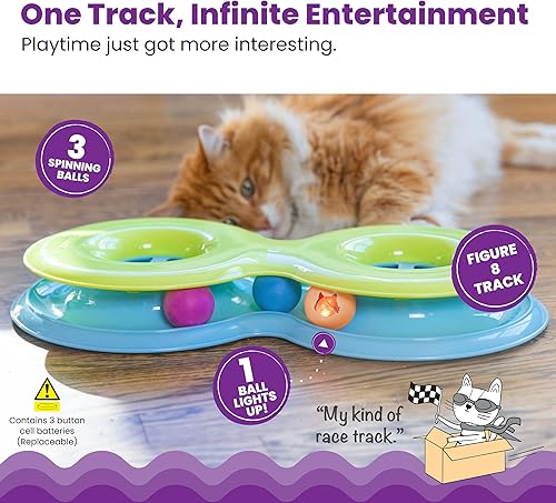 Miniatura 2 de Catstages Infinity Ball Track para gatos con dos bolas, incluyendo una bola iluminada, figura 8 en forma de pista compatible con juguetes Topper,