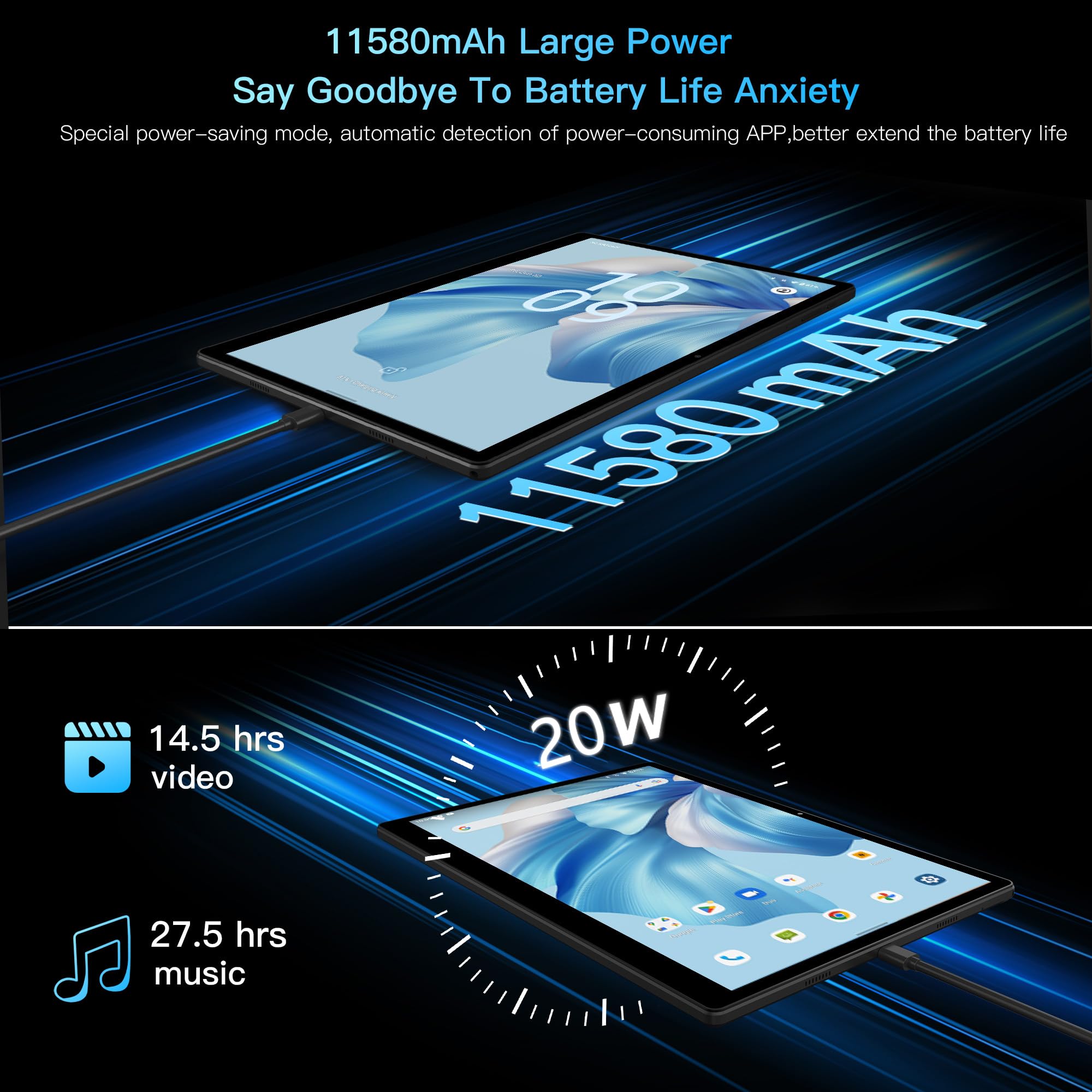 FASTWD Tablet 14 Pollici 2K Android 15 Tablet Octa-Core 2.0Ghz,36GB RAM+256GB ROM/2TB,20W/11580mAh,Foto AI 13MP+8MP,2000 * 1200 incell FHD+,Face Unlock/GPS/BT 5.0/TÜV/USB-C,Nero