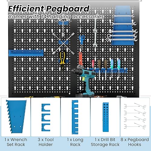 Miniatura 3 de Goplus Banco de trabajo, mesa de trabajo con cajón, tablero de clavijas, accesorios para colgar, espacio de cobertura, banco de almacenamiento de
