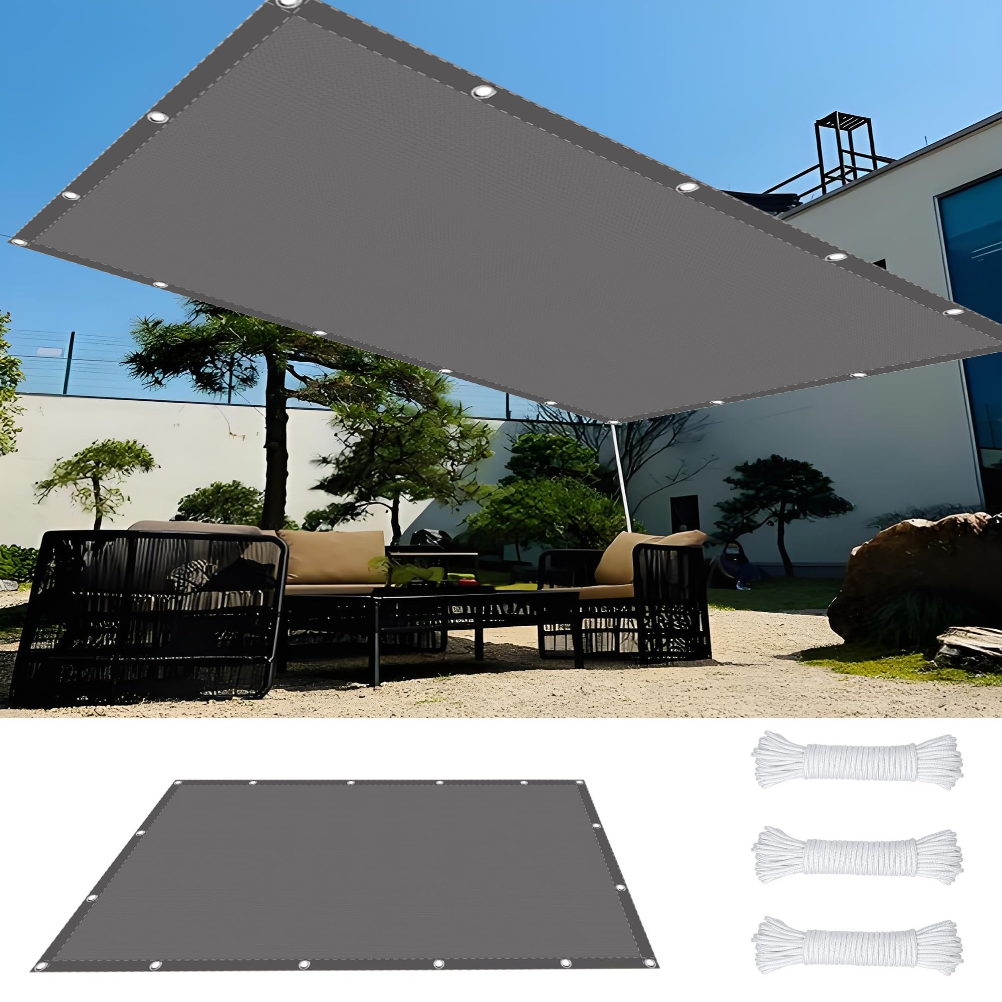 Voile d'ombrage rectangulaire 1.7x2.2 m gris clair pour balcon et pelouse