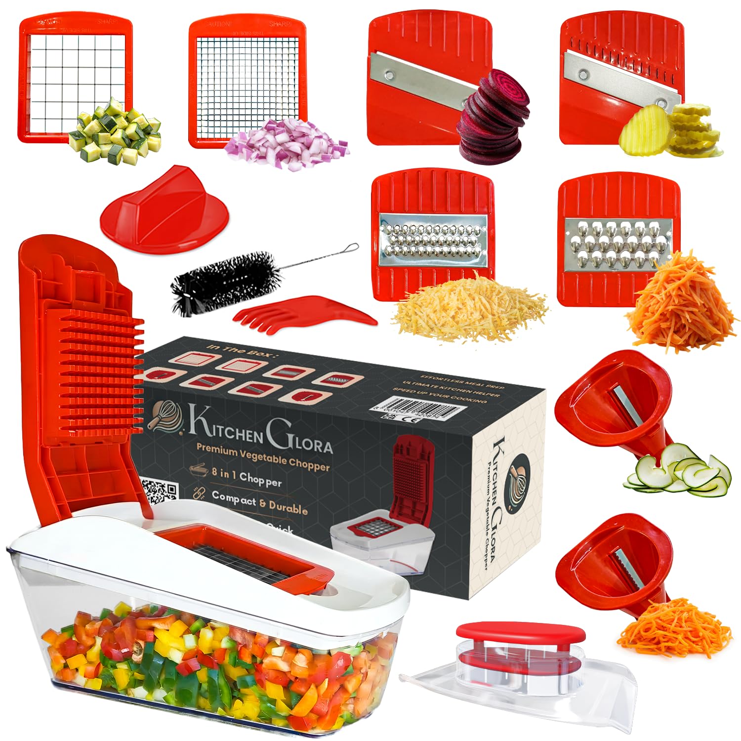 AEX 8-Blade Vegetable Chopper with Container & Kitchen Tools, Manual Food Chopper, Vegetable Cutter, Onion Chopper, Salad Maker & Food Dicer Multifunctional for Onion, Potato, Tomato & Daily Meal Prep — image 1
