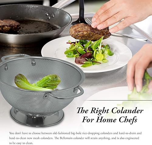 Miniatura 4 de Bellemain Juego de 2 coladores de metal de alta calidad de acero inoxidable 18/8, 5 cuartos de galón y 3 cuartos de galón