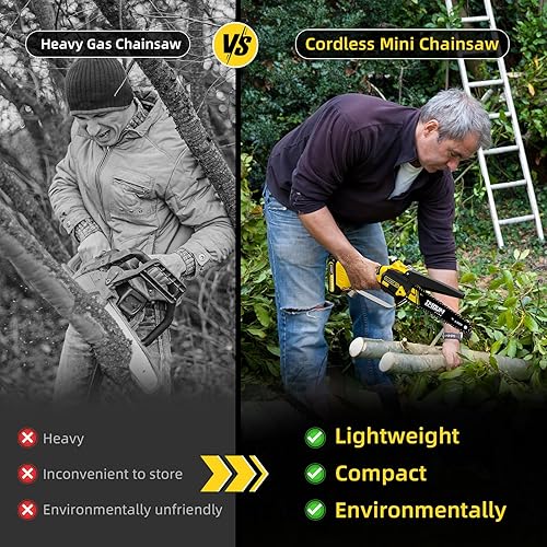 Miniatura 2 de IMOUMLIVE - Mini motosierra inalámbrica de 6 pulgadas con batería de 2 × 21 V, sin escobillas, potente motosierra eléctrica portátil de mano con