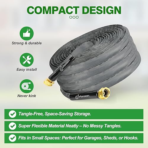 Miniatura 3 de Manguera de jardín no expandible de 75 pies, manguera plana mejorada 2025, manguera de jardín ligera, sin torceduras, resistente a las explosiones,