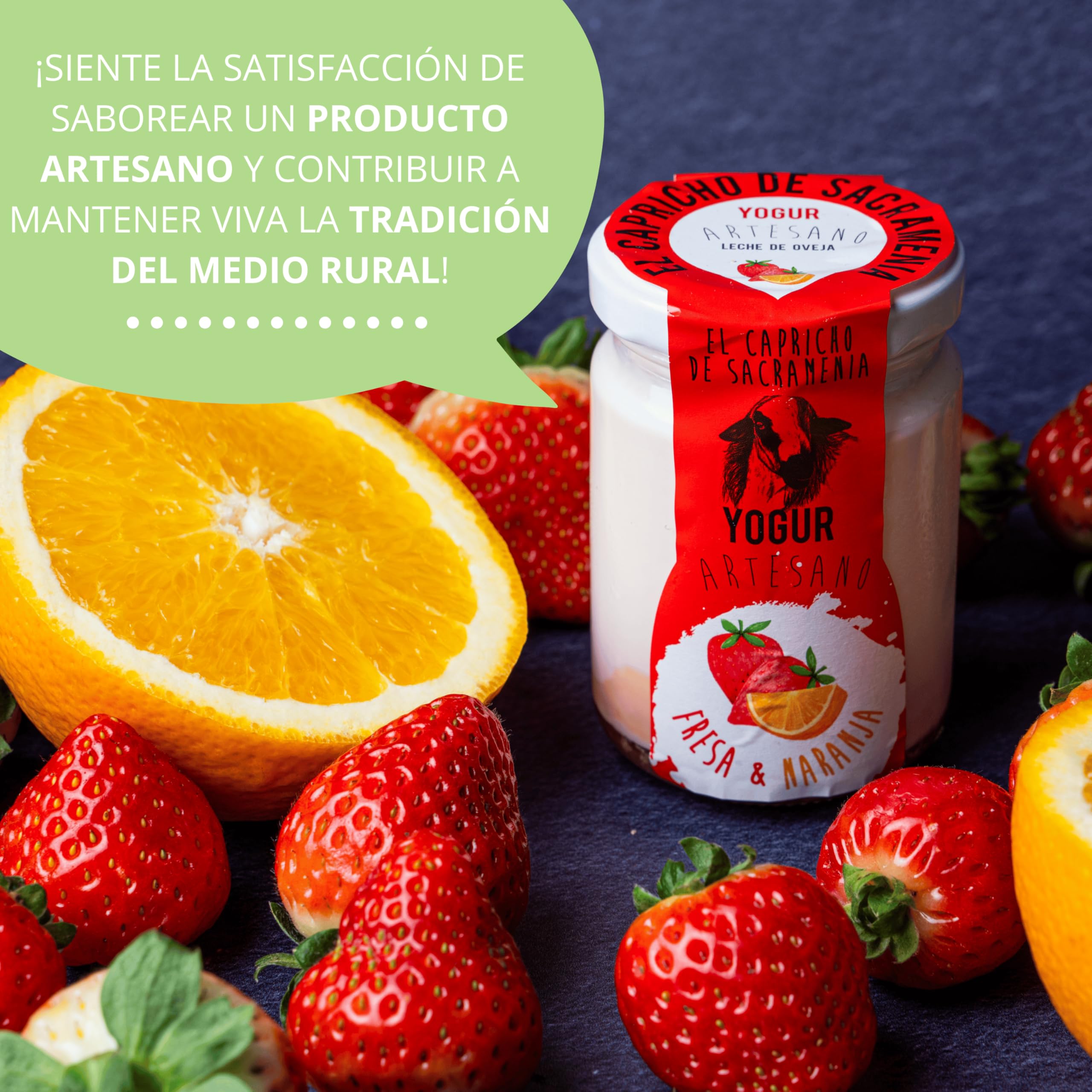 El Capricho de Sacramenia | Pack Fresa naranja | 20 Yogur Artesano Leche Oveja preparado natural Fresa naranja | Cremoso, Natural y Saludable | Preparado Gourmet | Sin Gluten | Sabor Único y Original