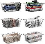 6Pack Freezer Organizer, Chest Freezer Organizer for Deep Freezer ,L15.7~W9.6 inch Fridge Organizer with Handles,Wire Basket for Fridge Organizers and Storage,Black Storage Basket