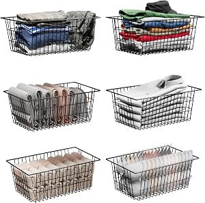 6Pack Freezer Organizer, Chest Freezer Organizer for Deep Freezer ,L15.7~W9.6 inch Fridge Organizer with Handles,Wire Basket for Fridge Organizers and Storage,Black Storage Basket