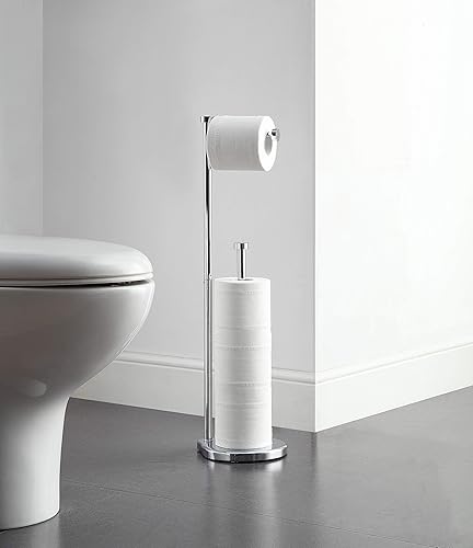 Miniatura 2 de SunnyPoint Soporte de papel higiénico de baño independiente con reserva, el área de reserva tiene suficiente espacio para rollo jumbo (cromado)