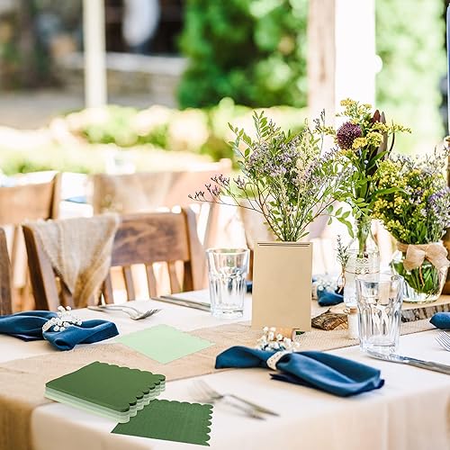 Miniatura 5 de Whaline Paquete de 200 servilletas de cóctel de color verde salvia, servilletas de papel de color degradado verde salvia con bordes festoneados,