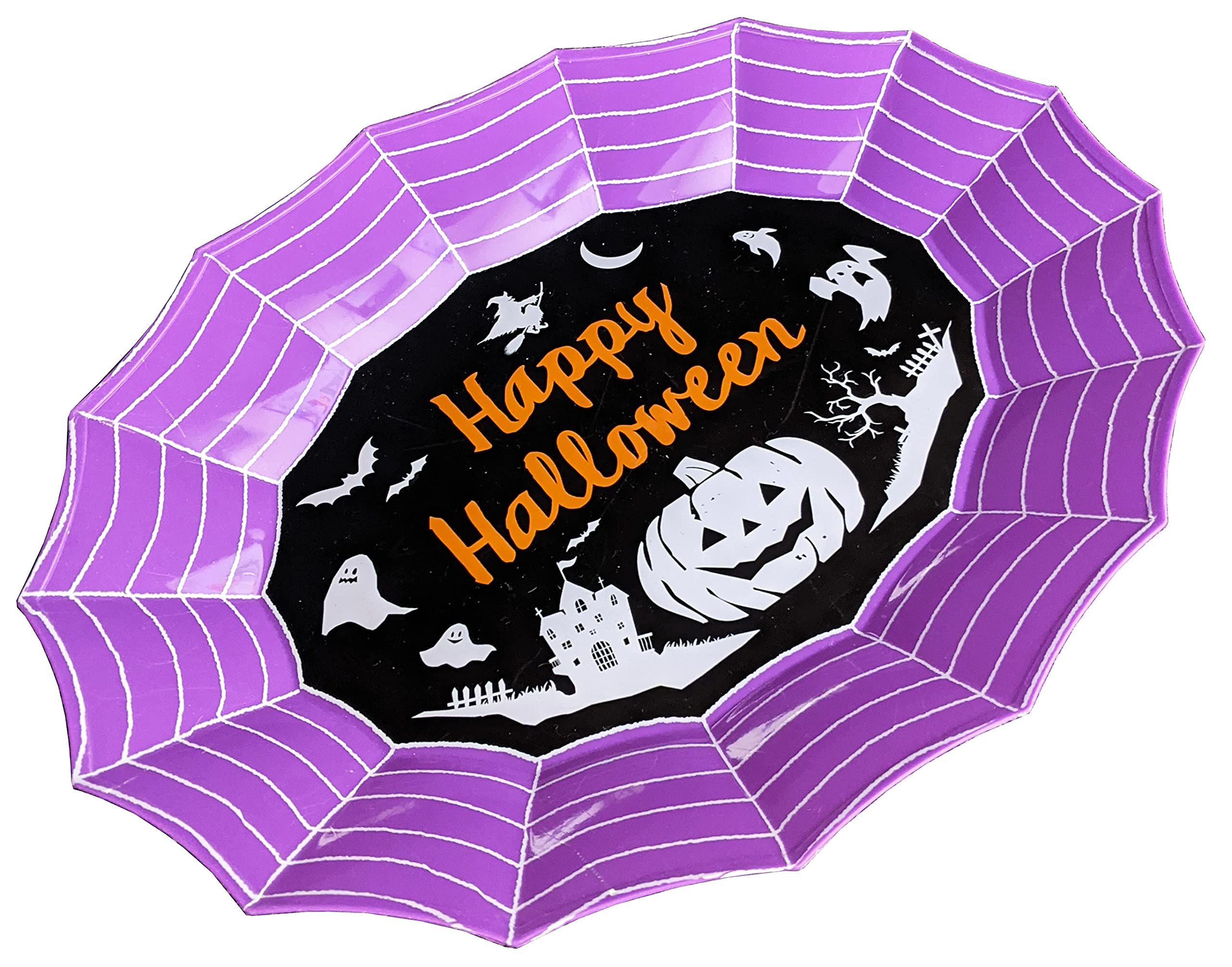 Halloween Trick or Treat Tray Kids Plastic Party Serving Dish for Sweets & Chocolate (Purple)