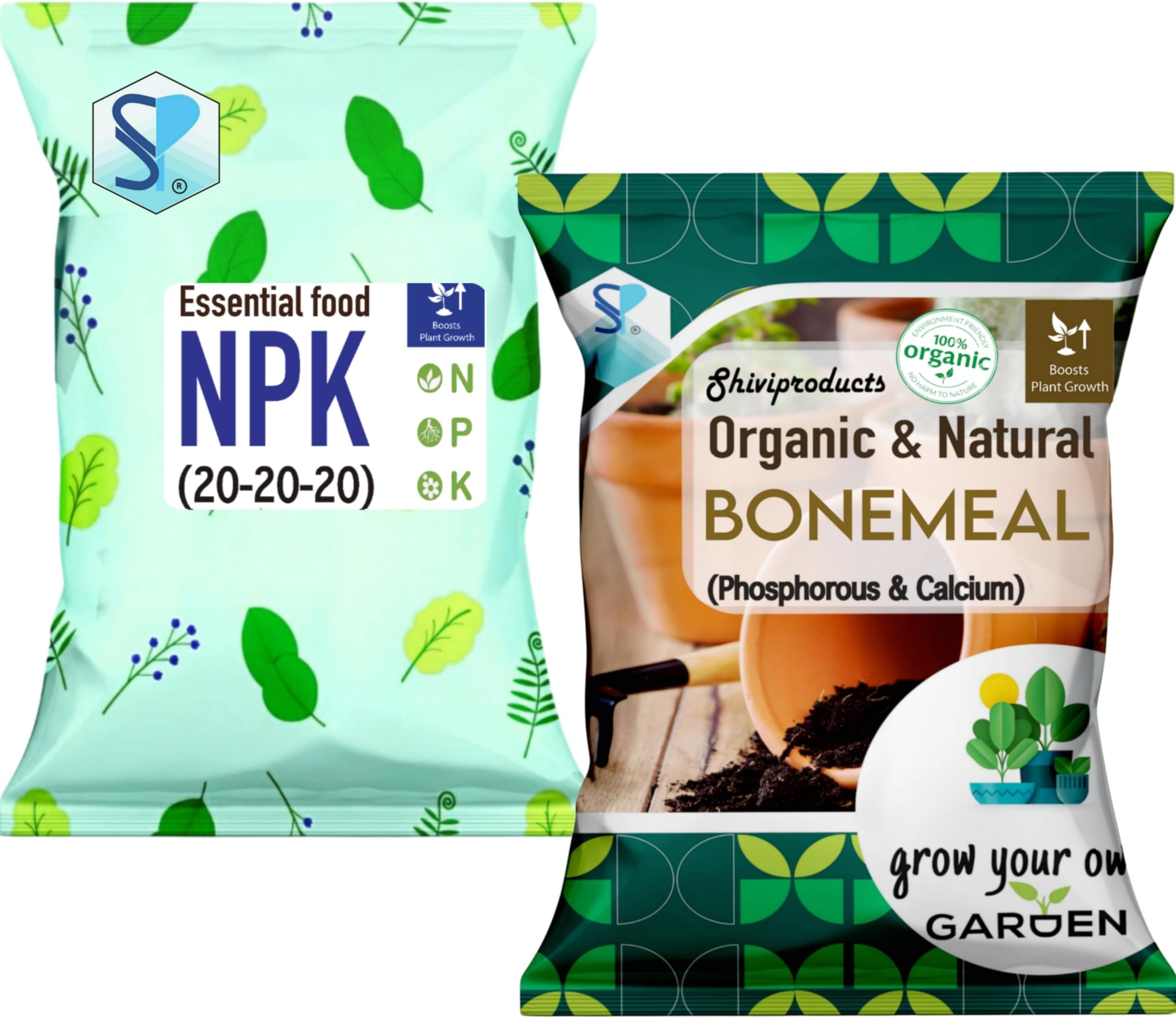 Combo - NPK 20 20 20 Macro nutrients and Organic Bone Meal | All Purpose Fertilizers for Gardening Plants (450gm + 450 gm)