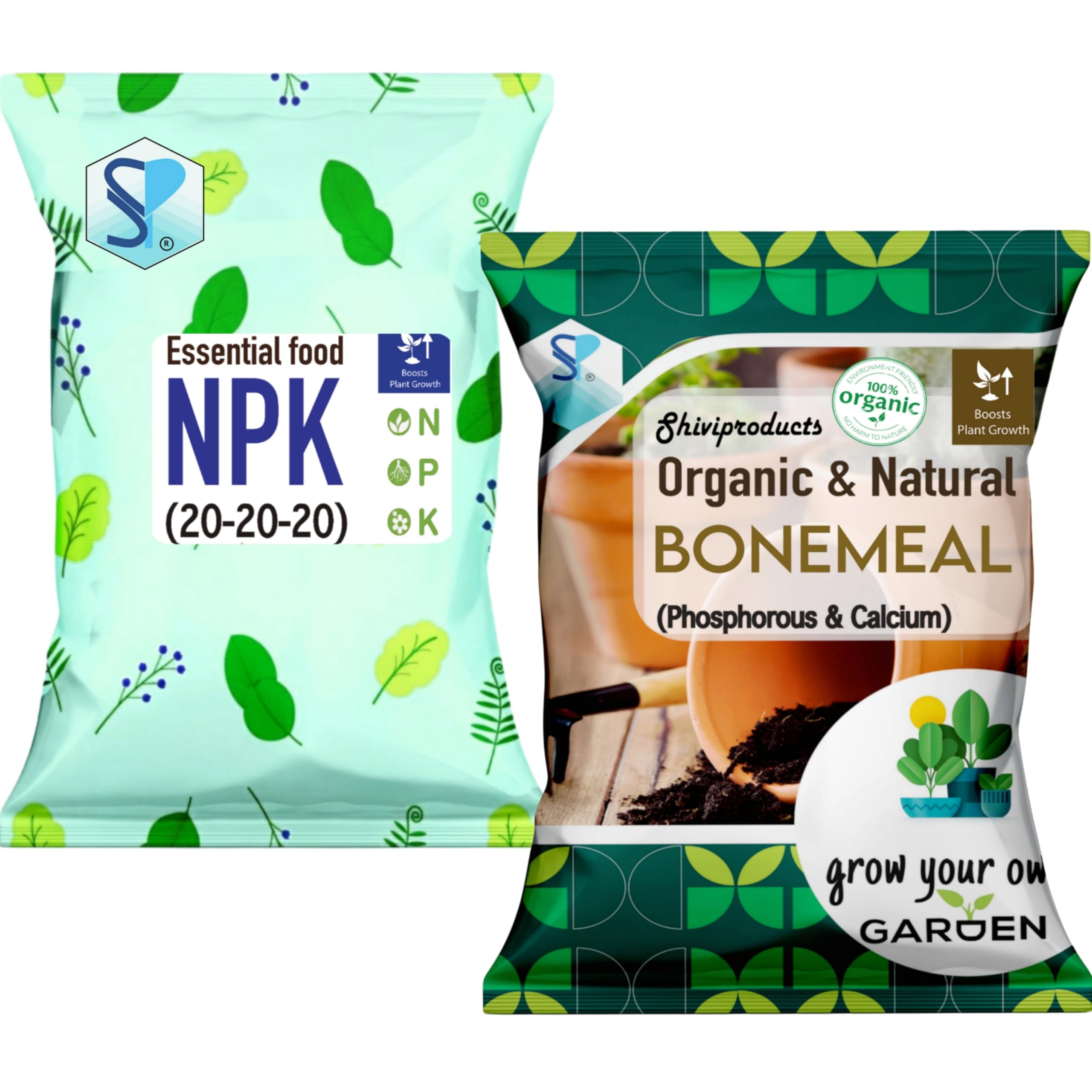 Combo - NPK 20 20 20 Macro nutrients and Organic Bone Meal | All Purpose Fertilizers for Gardening Plants (450gm + 450 gm)
