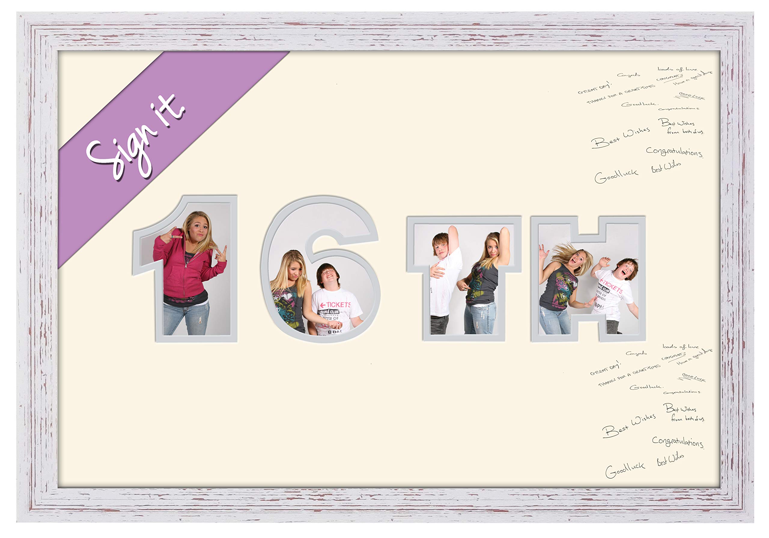 Photos In A Word Shabby Chic Finish Frame 16Th Birthday Signing Personalised Autograph Signature Guest Book Photo Frame To Sign (Shabby Chic Finish Frame)