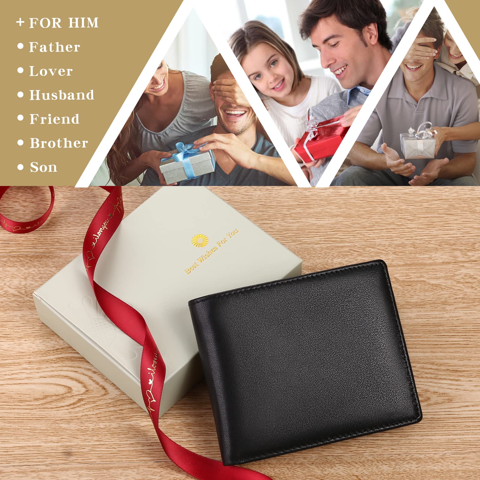 SENDEFN Portefeuille Homme en Cuir Véritable avec Protection RFID, Porte-Monnaie, Portefeuille pour Hommes Grande Capacite avec 15 Porte Carte Crédit et Poche à Glissière Pièces de Monnaie