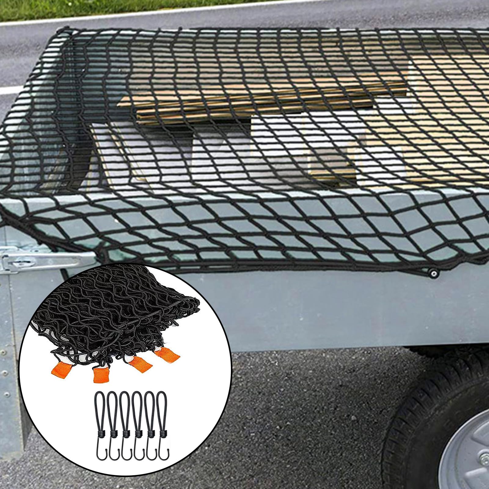 Filet de remorque - 1,5 x 2,2 m - Maille fine - Avec corde de serrage et cordon en filet - Filet de conteneur pour filet de sécurité de chargement - Noir