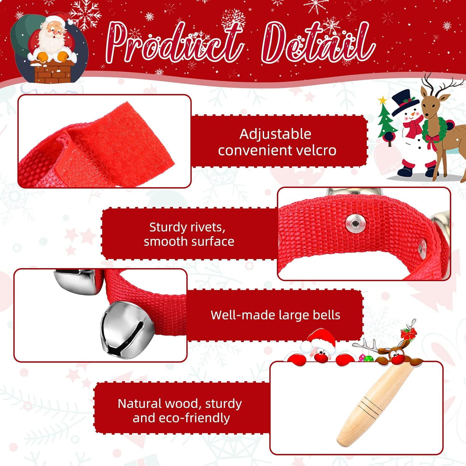 9 Pcs Christmas Sleigh Bells Red Wrist Bells Musical Wooden Handheld Bells Shaker Bells for Party Favors Family Gatherings Gift : Musical Instruments