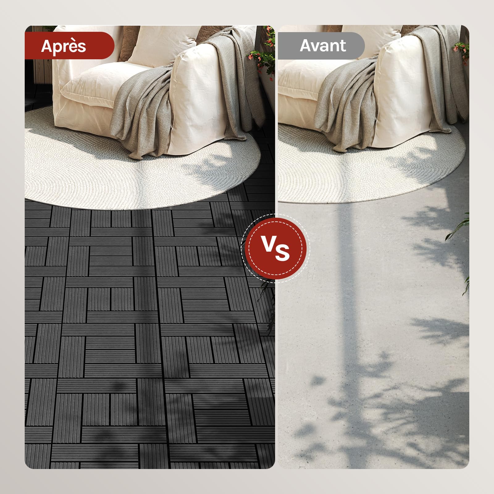WOLTU 22 pièces Carrelage de sol Dalle WPC 30x30cm pour jardin terrasse extèrieur fixation plug-in, Anthracite 2 m²