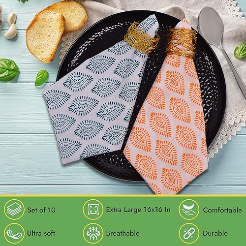 Miniatura 6 de DIYANAIMPEX - 10 servilletas de tela de algodón hechas a mano, tamaño 16 x 16 pulgadas, estampado indio ecológico, servilletas de cena (cachemira)