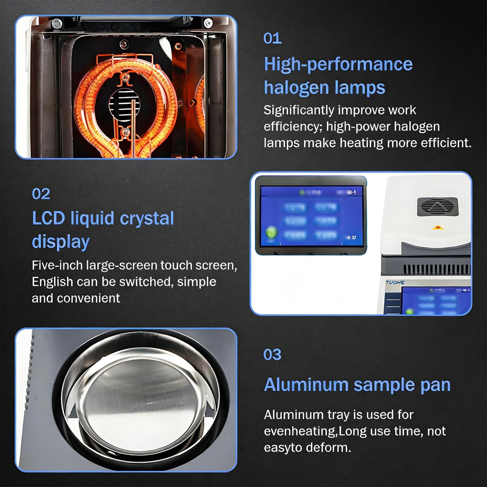 Analizador de humedad halógeno de precisión, pantalla táctil LCD de 5 pulgadas, medidor de humedad automático para laboratorio e industrial, 50 g-5 mg