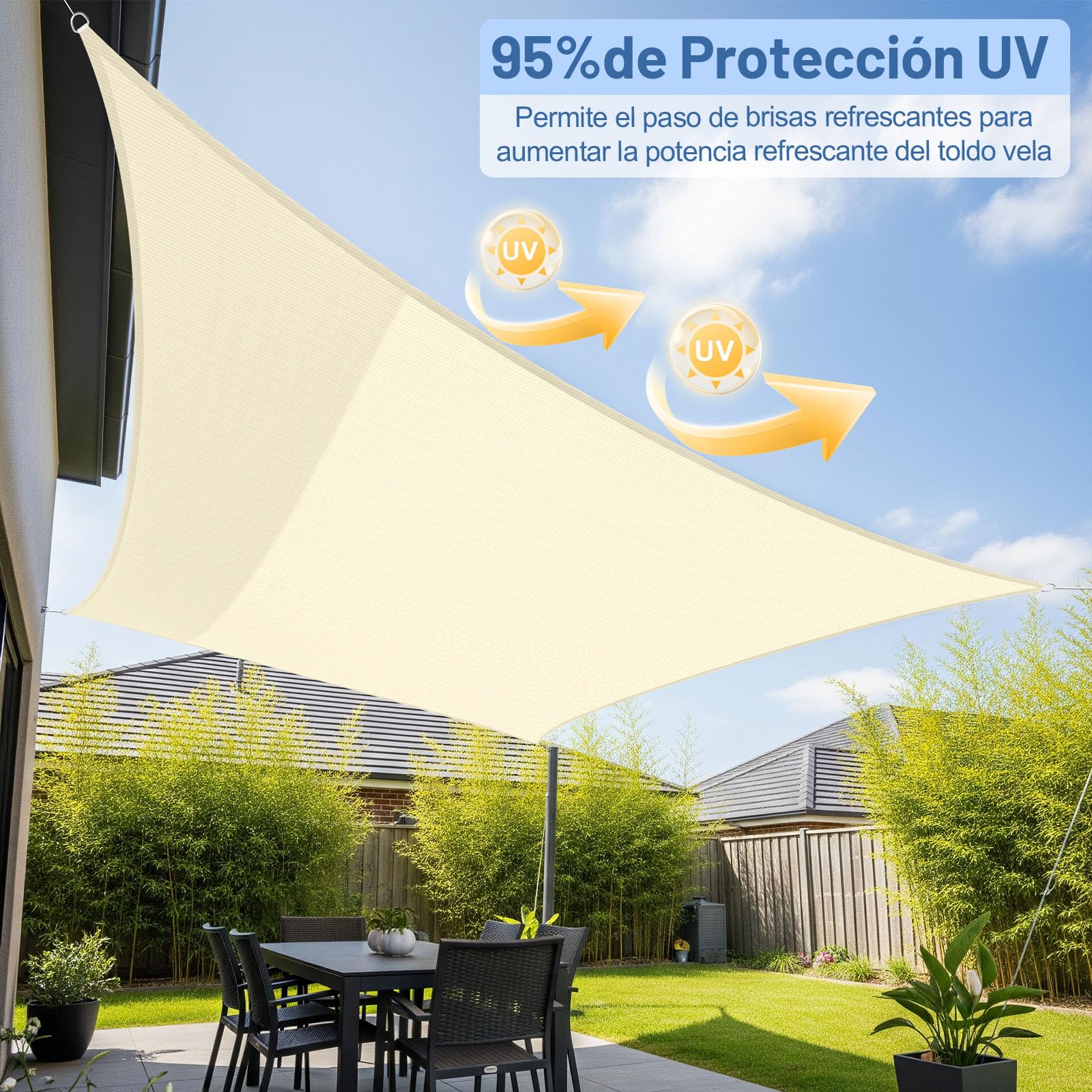 LOVE STORY Toldo Vela de Sombra 2x2m Rectangular Crema Toldos,Toldo de Tela Sombra Curvada,Transpirable Permeable (HDPE) con Protección 95% UV para Patio Exterior, Porche, Jardín