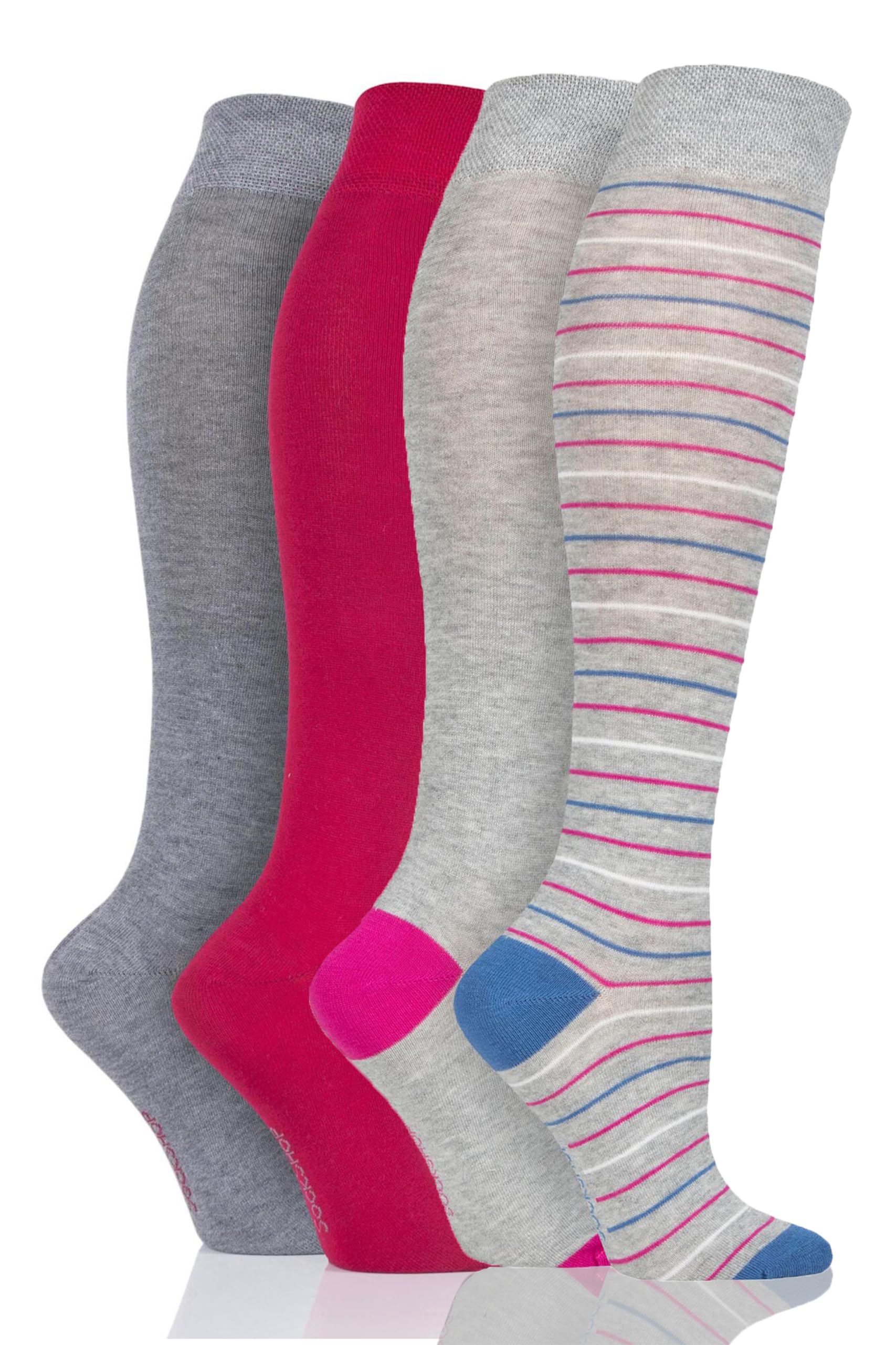 Sockshop Women's Alpine Red / Silver Glow Bamboo Kneehigh Socks - Knee High Soft Breathable Cooling Socks With Smooth Toe Seams, Plain & Striped Size 4-8 Many Colours 4 Pair Multipack Alpine Red/Silver Glow 4-8