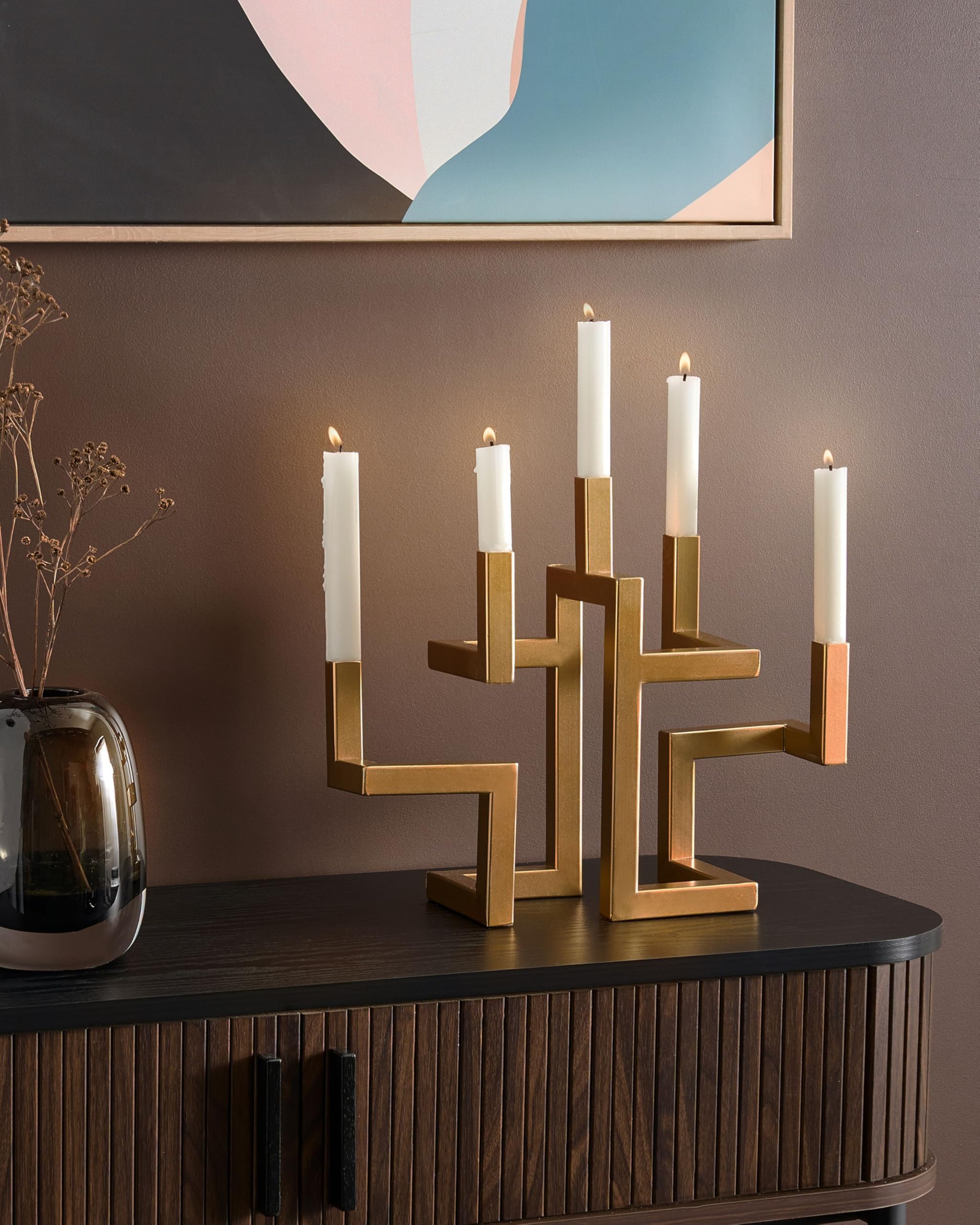 Kerzenständer für 5 Kerzen Metall Gold minimalistische Deko Raposo