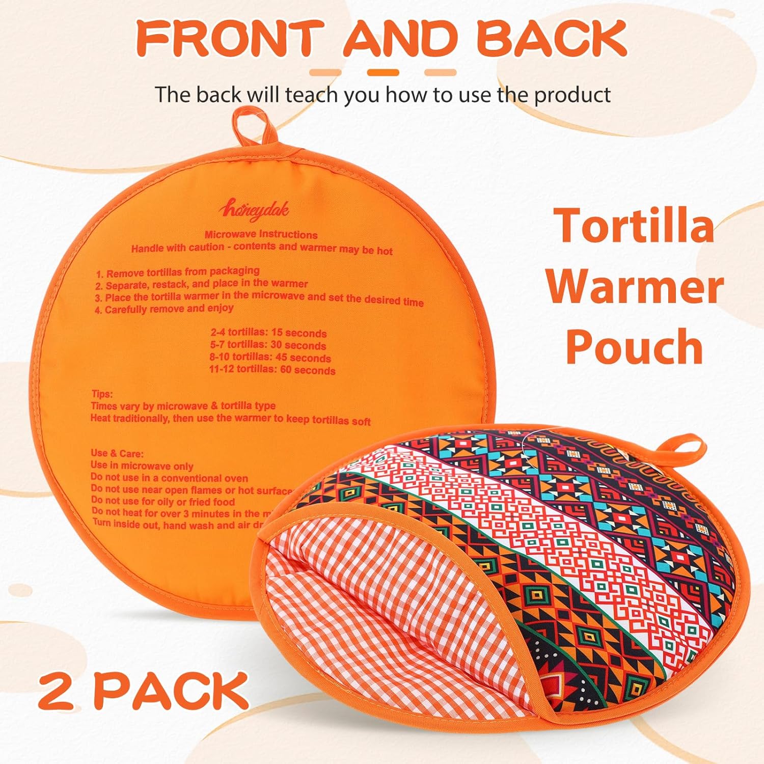 Honeydak 2 Pcs 12 Inch Tortilla Warmer Pouch Microwavable Fabric Insulated Cloth Pouch Tortilla Holder Keeps Warm for Tortillas Tacos Naan and Pizza Rolls (Bohemian Style)