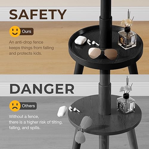 Miniatura 5 de GREENSTELL Perchero con 8 ganchos, perchero de madera independiente con estante, árbol de abrigos con 4 opciones de altura 128.3 cm-184.4 cm,