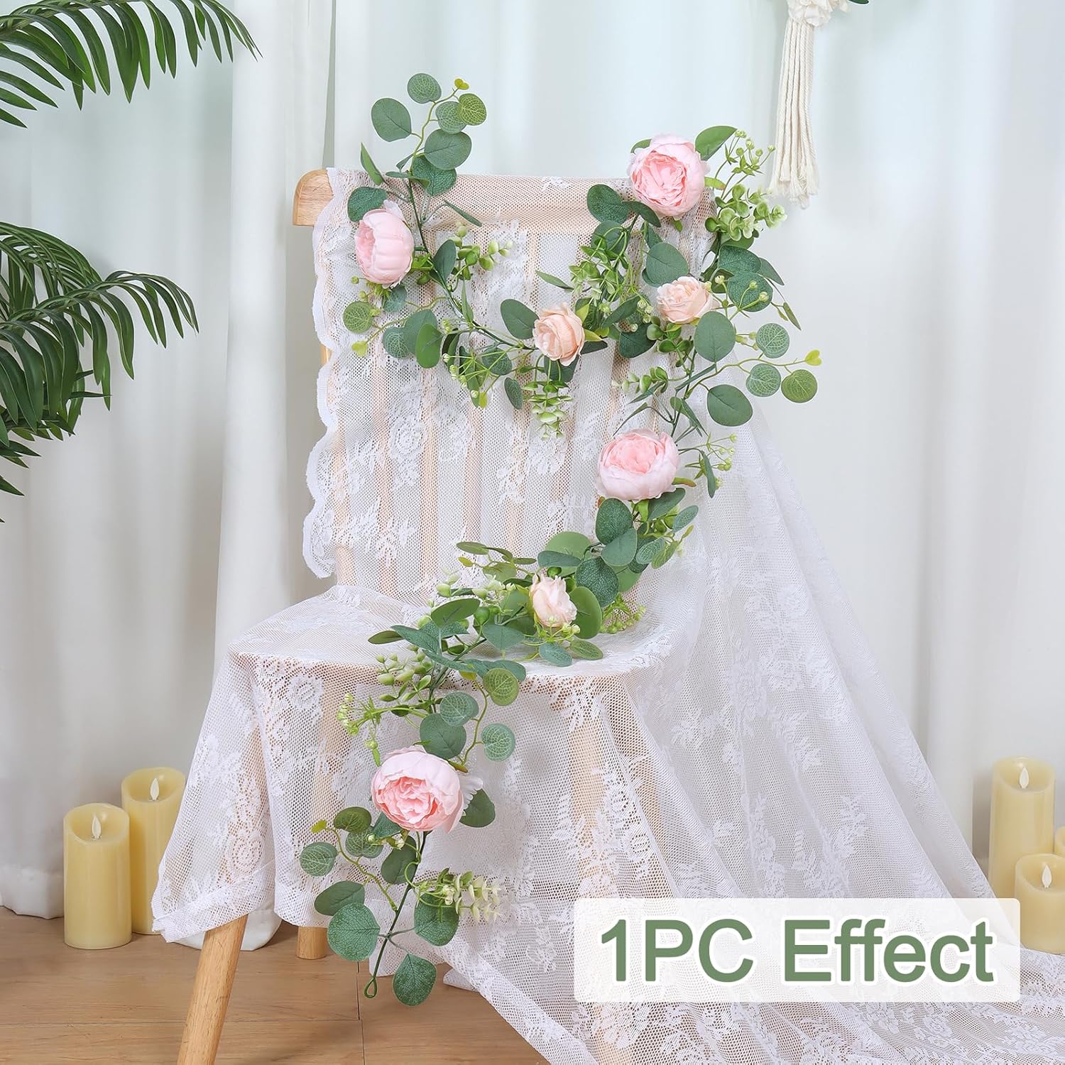 SOMYTING Artificial Flower Garlands Eucalyptus Garlands with Flowers Rose Peony Flower Vine Faux Floral Garland for Wedding Party Arch Table Wall Backdrop Decoration (Light Pink, 4PCS)