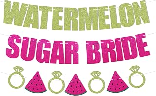 Watermelon Sugar Bride Banner - Summer Bachelorette Party Decorations, Tropical Bridal Shower Party Decor Pink Green Glitter